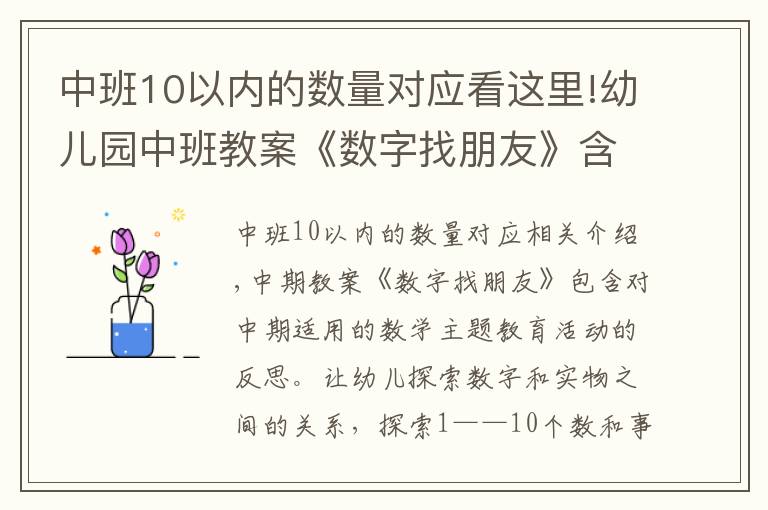 中班10以內(nèi)的數(shù)量對應(yīng)看這里!幼兒園中班教案《數(shù)字找朋友》含反思