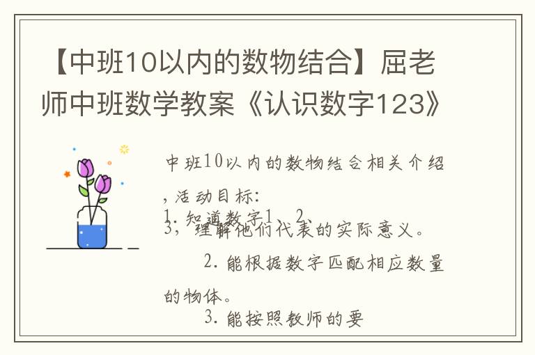 【中班10以內(nèi)的數(shù)物結(jié)合】屈老師中班數(shù)學(xué)教案《認(rèn)識數(shù)字123》