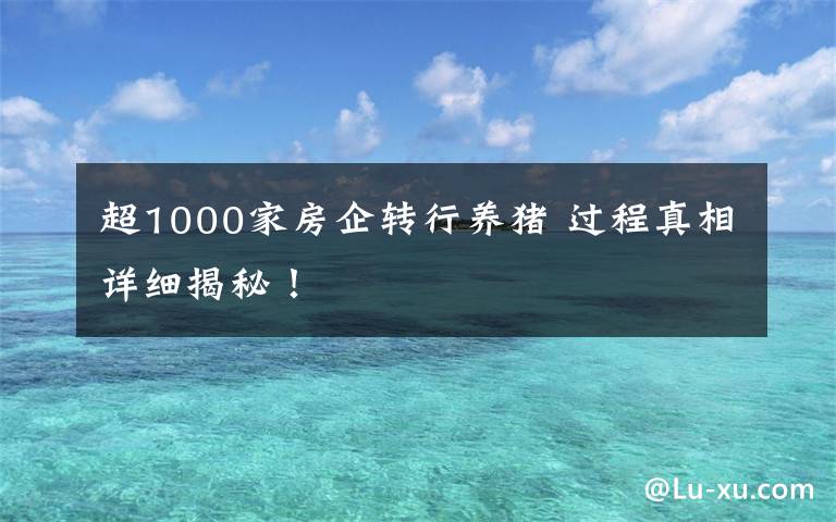 超1000家房企轉(zhuǎn)行養(yǎng)豬 過程真相詳細(xì)揭秘！