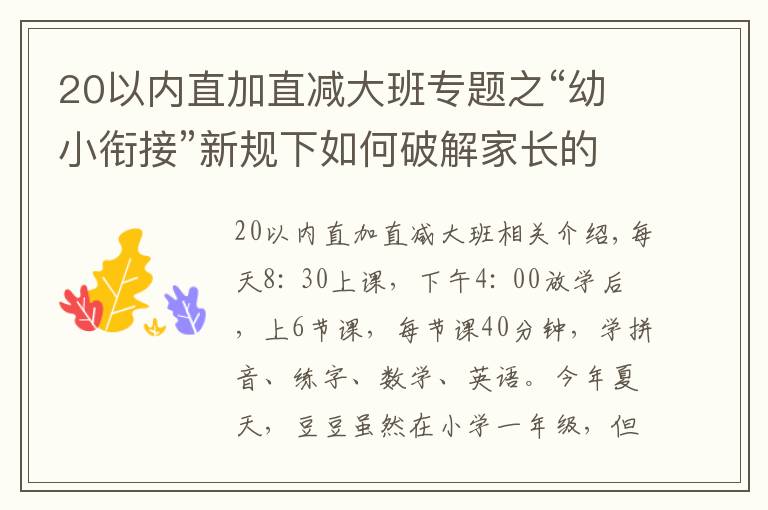 20以內(nèi)直加直減大班專題之“幼小銜接”新規(guī)下如何破解家長的“一年級焦慮”？