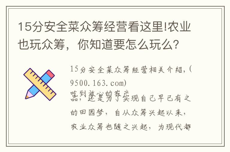 15分安全菜眾籌經(jīng)營看這里!農(nóng)業(yè)也玩眾籌，你知道要怎么玩么？