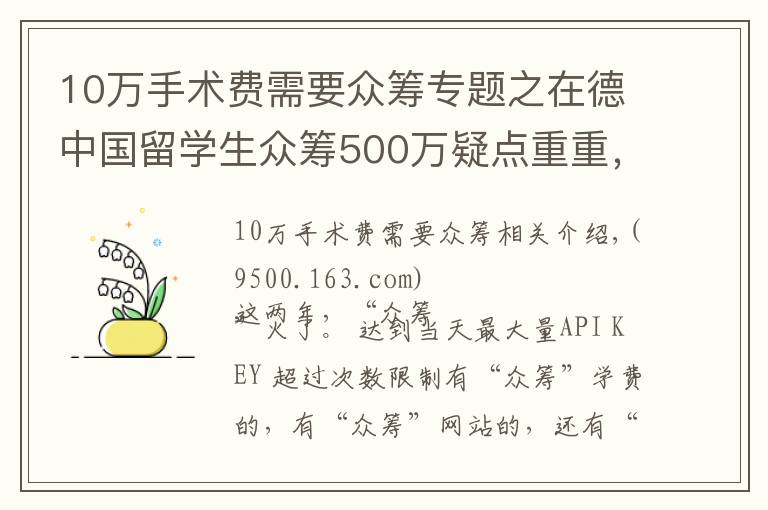 10萬手術(shù)費(fèi)需要眾籌專題之在德中國留學(xué)生眾籌500萬疑點(diǎn)重重，真的是為治病嗎？