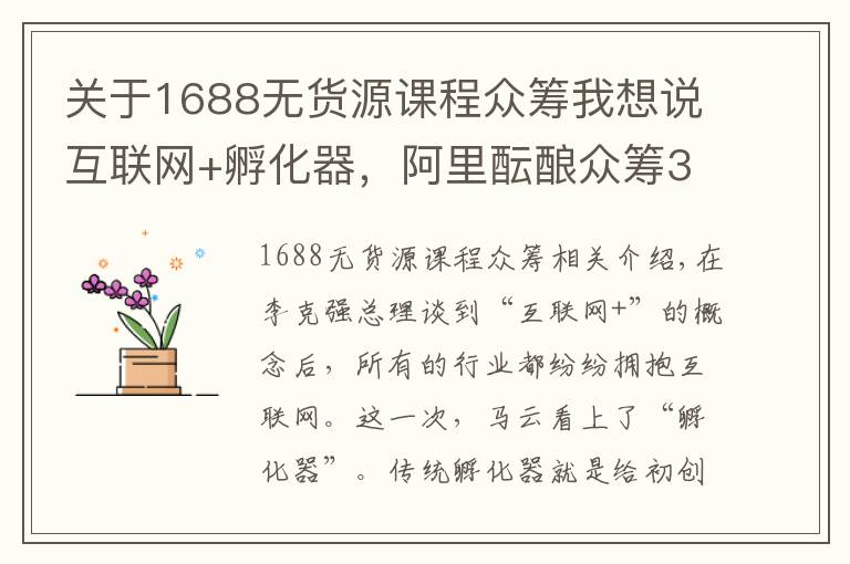 關(guān)于1688無貨源課程眾籌我想說互聯(lián)網(wǎng)+孵化器，阿里醞釀眾籌3.0時(shí)代