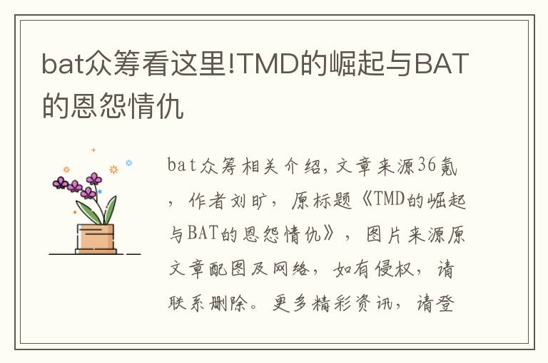 bat眾籌看這里!TMD的崛起與BAT的恩怨情仇