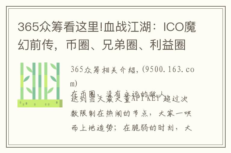 365眾籌看這里!血戰(zhàn)江湖：ICO魔幻前傳，幣圈、兄弟圈、利益圈，圈圈相扣