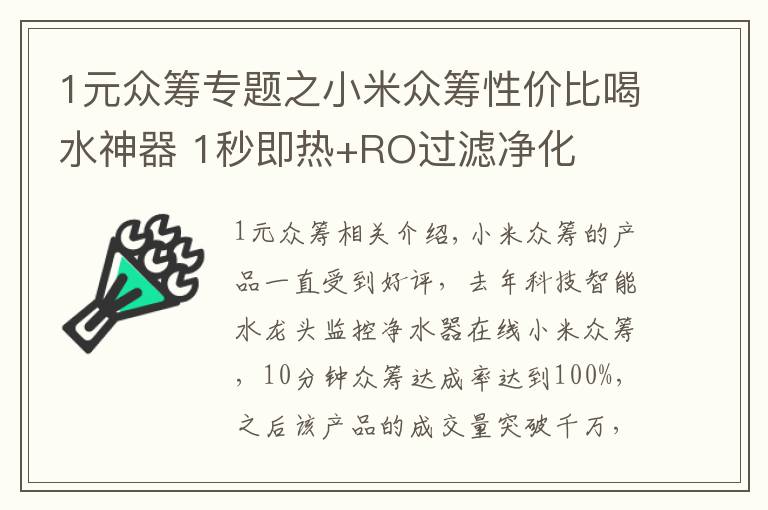 1元眾籌專題之小米眾籌性價(jià)比喝水神器 1秒即熱+RO過濾凈化