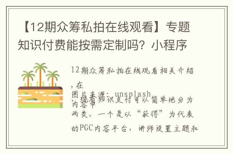 【12期眾籌私拍在線觀看】專題知識(shí)付費(fèi)能按需定制嗎？小程序「有樹」想做眾籌式“私開課”