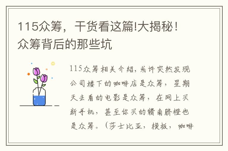 115眾籌，干貨看這篇!大揭秘！眾籌背后的那些坑