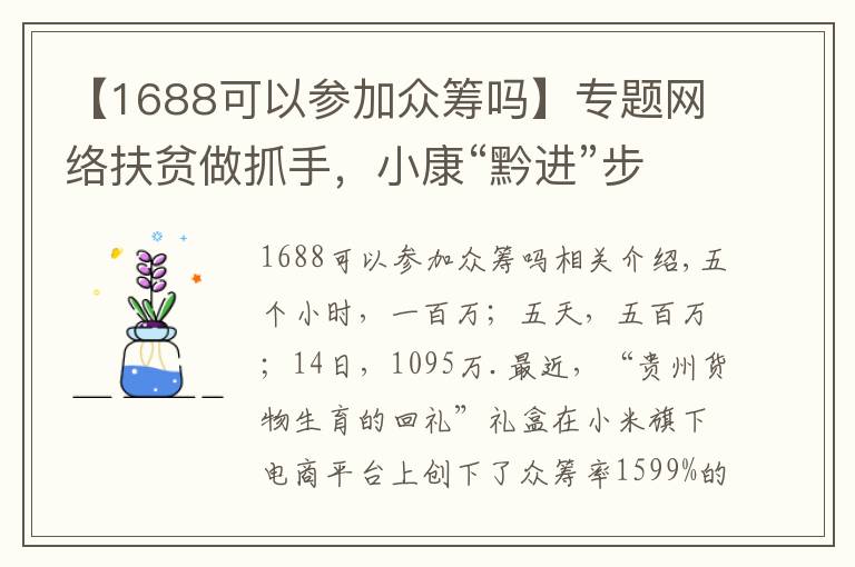 【1688可以參加眾籌嗎】專題網(wǎng)絡(luò)扶貧做抓手，小康“黔進”步不停