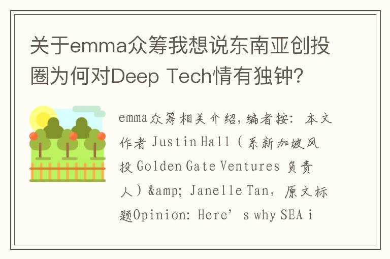 關(guān)于emma眾籌我想說(shuō)東南亞創(chuàng)投圈為何對(duì)Deep Tech情有獨(dú)鐘？