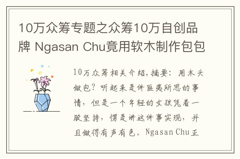 10萬眾籌專題之眾籌10萬自創(chuàng)品牌 Ngasan Chu竟用軟木制作包包