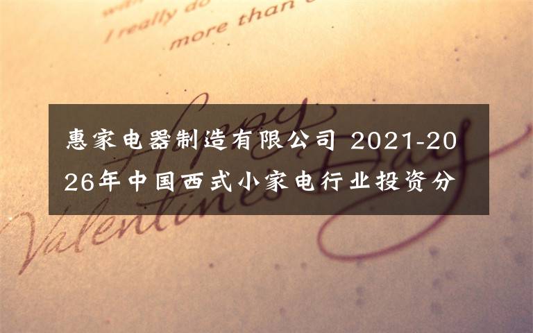 惠家電器制造有限公司 2021-2026年中國西式小家電行業(yè)投資分析及發(fā)展戰(zhàn)略研究咨詢