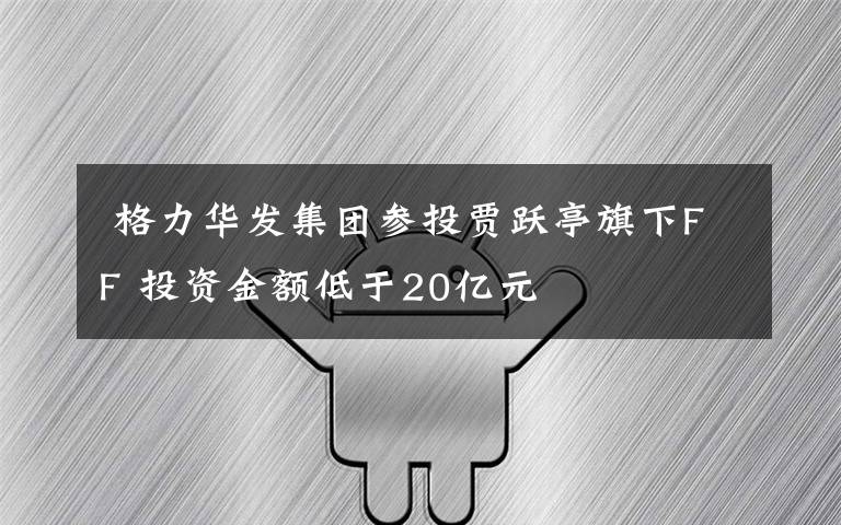  格力華發(fā)集團參投賈躍亭旗下FF 投資金額低于20億元