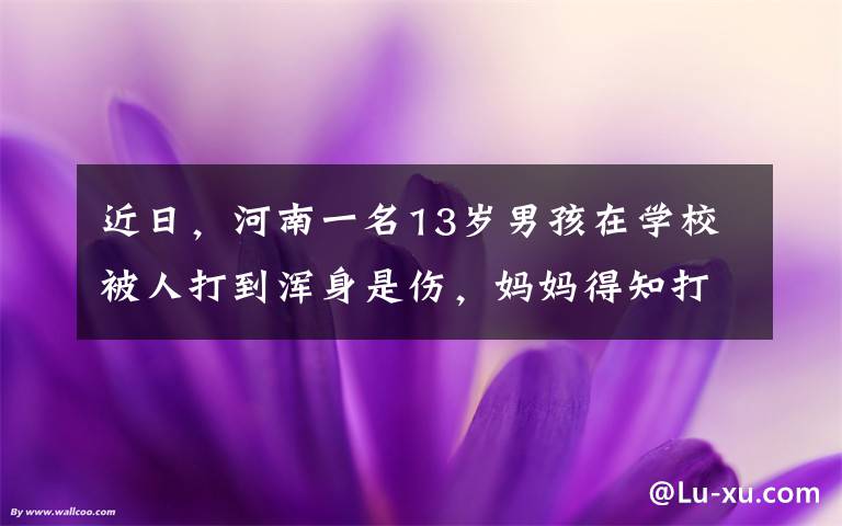 近日，河南一名13歲男孩在學(xué)校被人打到渾身是傷，媽媽得知打人者身份當(dāng)場暴怒。