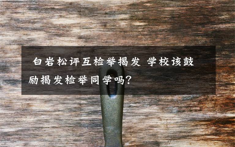  白巖松評(píng)互檢舉揭發(fā) 學(xué)校該鼓勵(lì)揭發(fā)檢舉同學(xué)嗎？