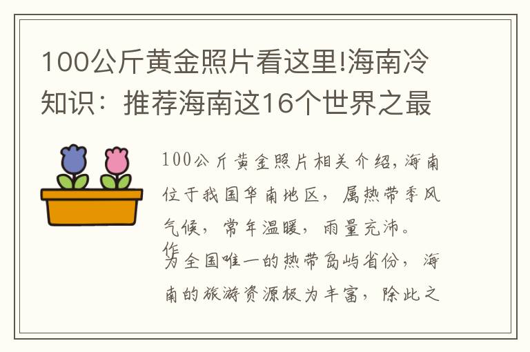 100公斤黃金照片看這里!海南冷知識：推薦海南這16個世界之最和中國之最，你還知道哪些？