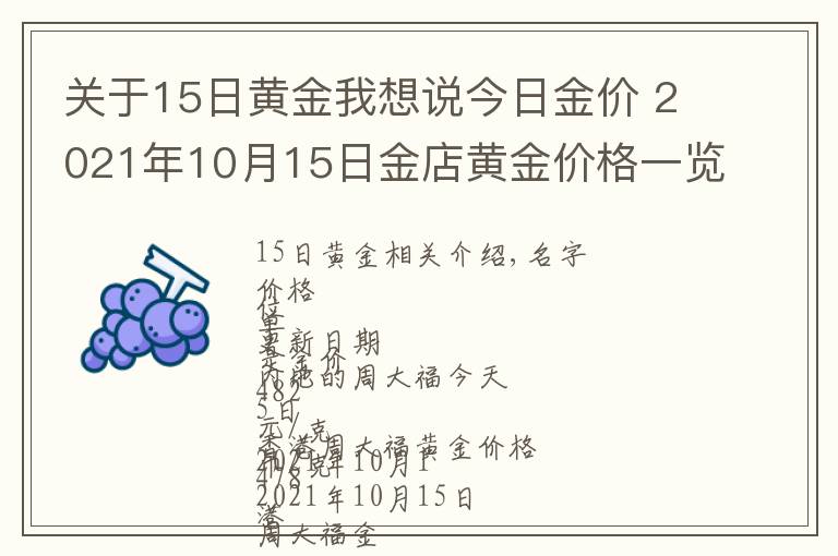 關于15日黃金我想說今日金價 2021年10月15日金店黃金價格一覽表