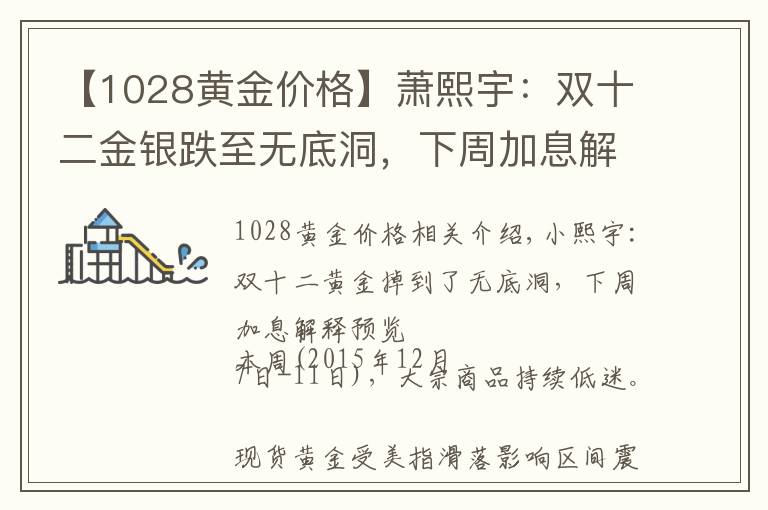 【1028黃金價格】蕭熙宇：雙十二金銀跌至無底洞，下周加息解讀提前看