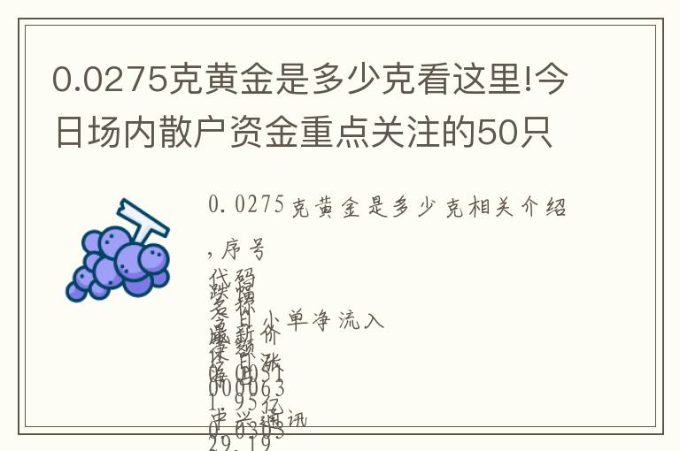 0.0275克黃金是多少克看這里!今日?qǐng)鰞?nèi)散戶(hù)資金重點(diǎn)關(guān)注的50只個(gè)股