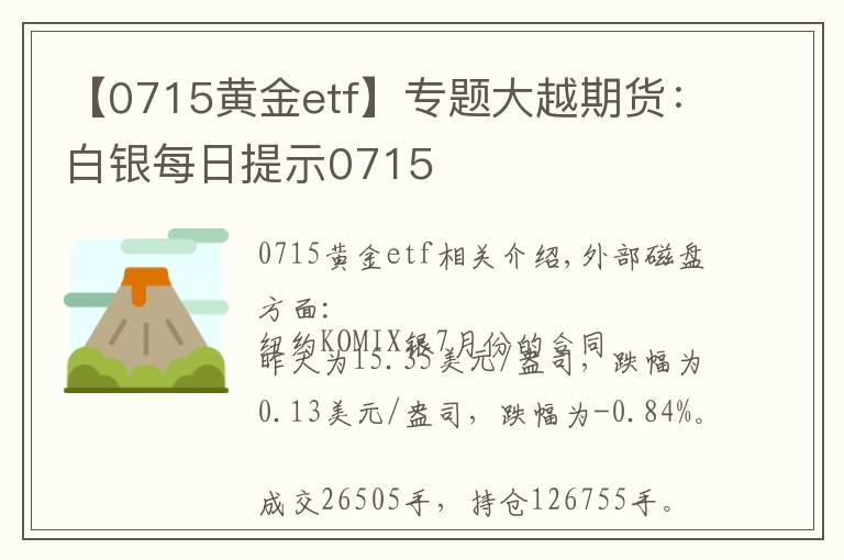 【0715黃金etf】專題大越期貨：白銀每日提示0715