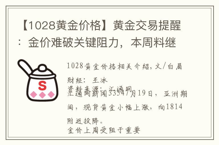 【1028黃金價(jià)格】黃金交易提醒：金價(jià)難破關(guān)鍵阻力，本周料繼續(xù)承壓