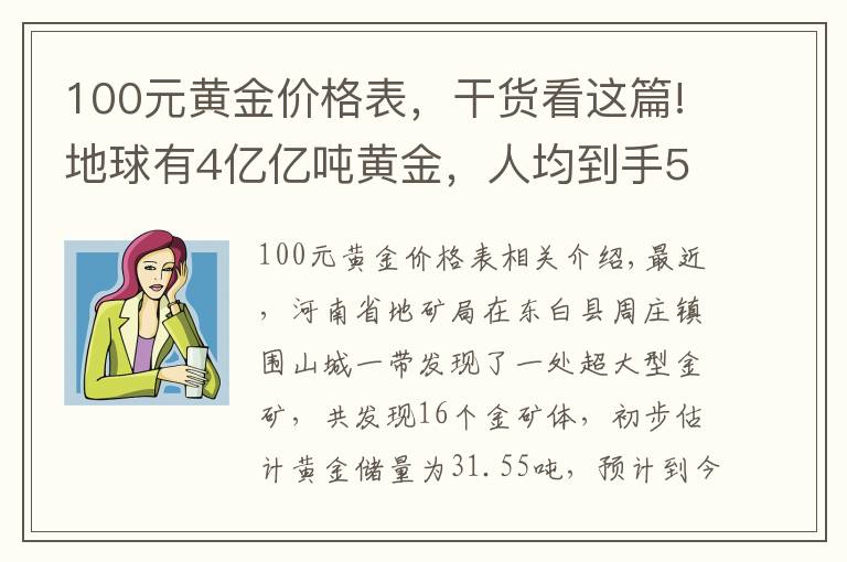 100元黃金價格表，干貨看這篇!地球有4億億噸黃金，人均到手500萬噸，為何很少撿到狗頭金？