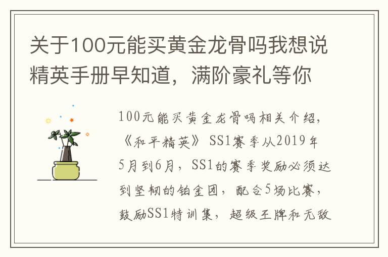 關(guān)于100元能買黃金龍骨嗎我想說(shuō)精英手冊(cè)早知道，滿階豪禮等你取