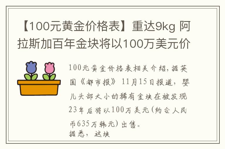 【100元黃金價(jià)格表】重達(dá)9kg 阿拉斯加百年金塊將以100萬美元價(jià)格拍賣