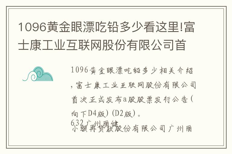 1096黃金眼漂吃鉛多少看這里!富士康工業(yè)互聯(lián)網(wǎng)股份有限公司首次公開(kāi)發(fā)行A股股票發(fā)行公告