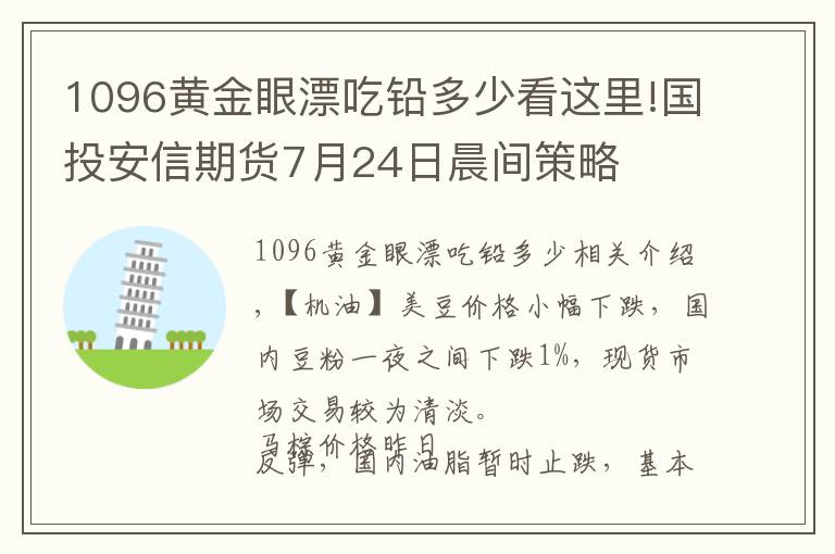 1096黃金眼漂吃鉛多少看這里!國投安信期貨7月24日晨間策略