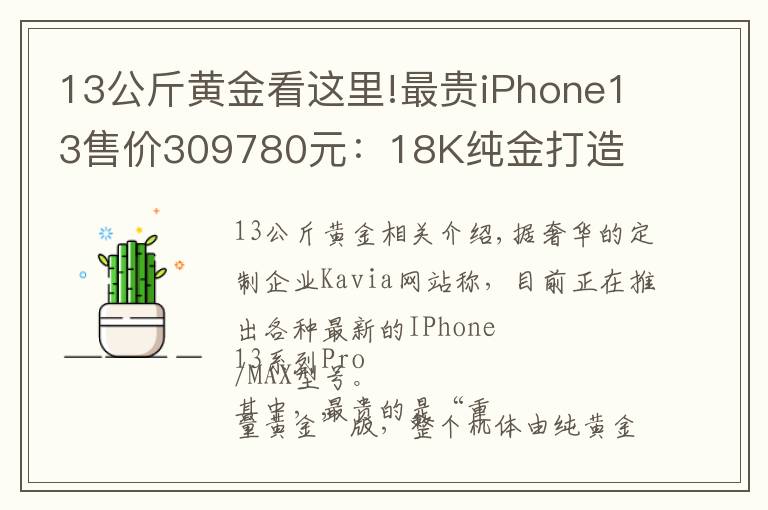 13公斤黃金看這里!最貴iPhone13售價309780元：18K純金打造