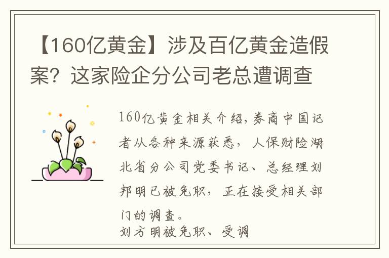 【160億黃金】涉及百億黃金造假案？這家險(xiǎn)企分公司老總遭調(diào)查，已被免職一段時(shí)間！多家金融機(jī)構(gòu)深陷其中