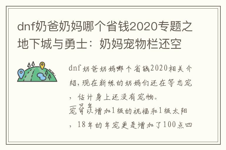 dnf奶爸奶媽哪個(gè)省錢2020專題之地下城與勇士：奶媽寵物欄還空著？盤點(diǎn)拍賣行增加智力的過渡寵物