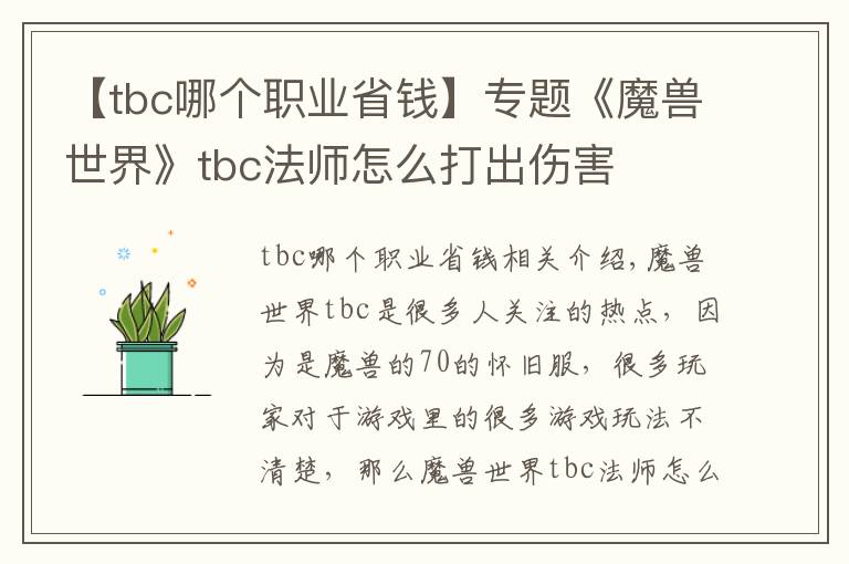 【tbc哪個職業(yè)省錢】專題《魔獸世界》tbc法師怎么打出傷害