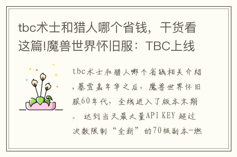 tbc術(shù)士和獵人哪個省錢，干貨看這篇!魔獸世界懷舊服：TBC上線以后，首發(fā)獵人的玩家，會不會后悔？