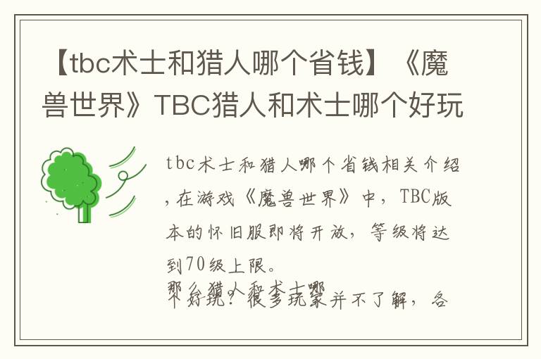 【tbc術(shù)士和獵人哪個省錢】《魔獸世界》TBC獵人和術(shù)士哪個好玩