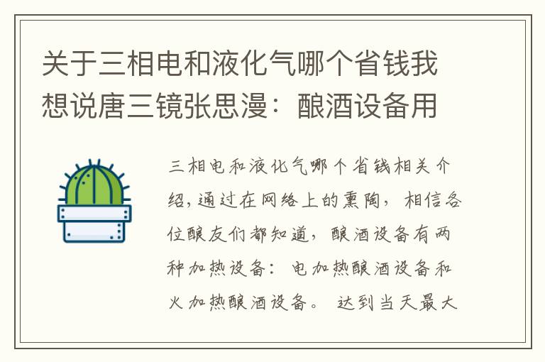 關(guān)于三相電和液化氣哪個省錢我想說唐三鏡張思漫：釀酒設(shè)備用電好還是用明火好呢？看過就知道了