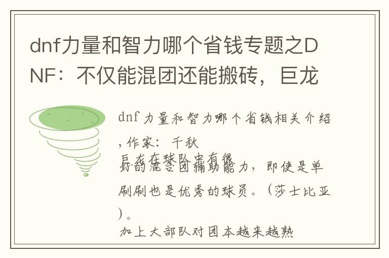 dnf力量和智力哪個(gè)省錢專題之DNF：不僅能混團(tuán)還能搬磚，巨龍搬磚附魔用這些