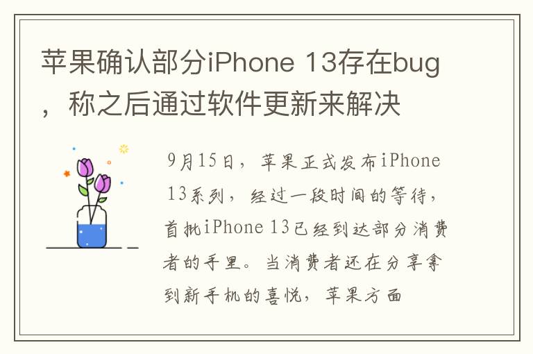 蘋果確認(rèn)部分iPhone 13存在bug，稱之后通過軟件更新來解決