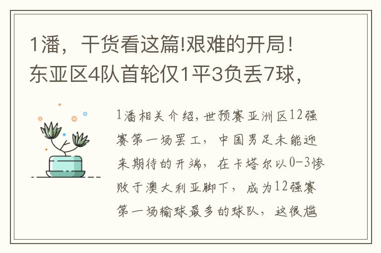 1潘，干貨看這篇!艱難的開(kāi)局！東亞區(qū)4隊(duì)首輪僅1平3負(fù)丟7球，只有越南隊(duì)取得進(jìn)球