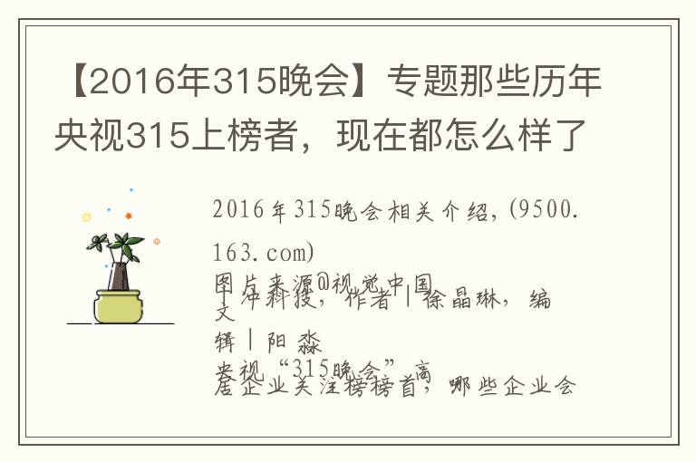 【2016年315晚會】專題那些歷年央視315上榜者，現(xiàn)在都怎么樣了？