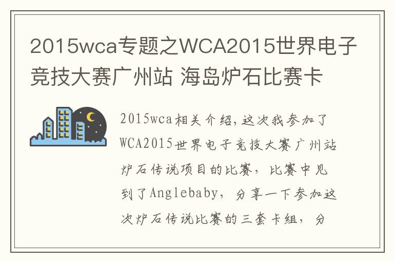 2015wca專題之WCA2015世界電子競技大賽廣州站 海島爐石比賽卡組