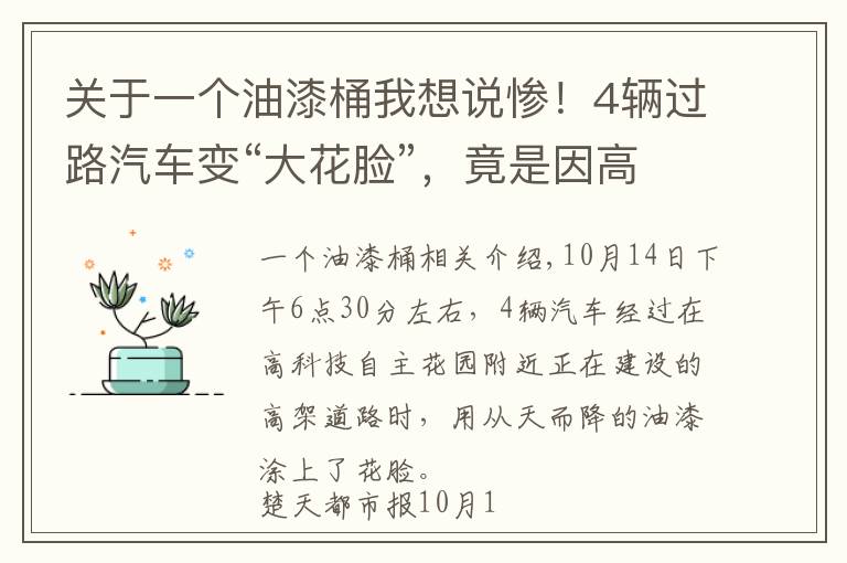 關(guān)于一個油漆桶我想說慘！4輛過路汽車變“大花臉”，竟是因高架橋上施工油漆桶倒了