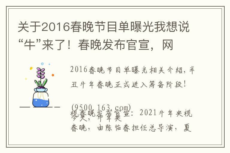 關(guān)于2016春晚節(jié)目單曝光我想說“?！眮砹?！春晚發(fā)布官宣，網(wǎng)友的第一反應(yīng)亮了