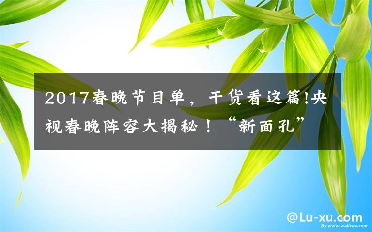 2017春晚節(jié)目單，干貨看這篇!央視春晚陣容大揭秘！“新面孔”混搭“故人”，懷舊兼顧創(chuàng)新