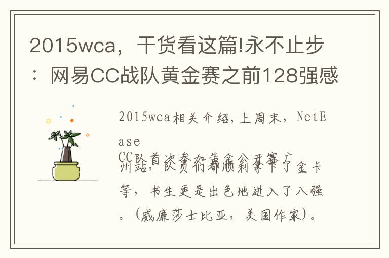 2015wca，干貨看這篇!永不止步：網(wǎng)易CC戰(zhàn)隊(duì)黃金賽之前128強(qiáng)感想