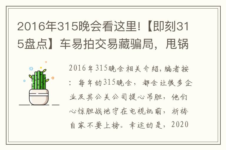 2016年315晚會看這里!【即刻315盤點】車易拍交易藏騙局，甩鍋不成被指責