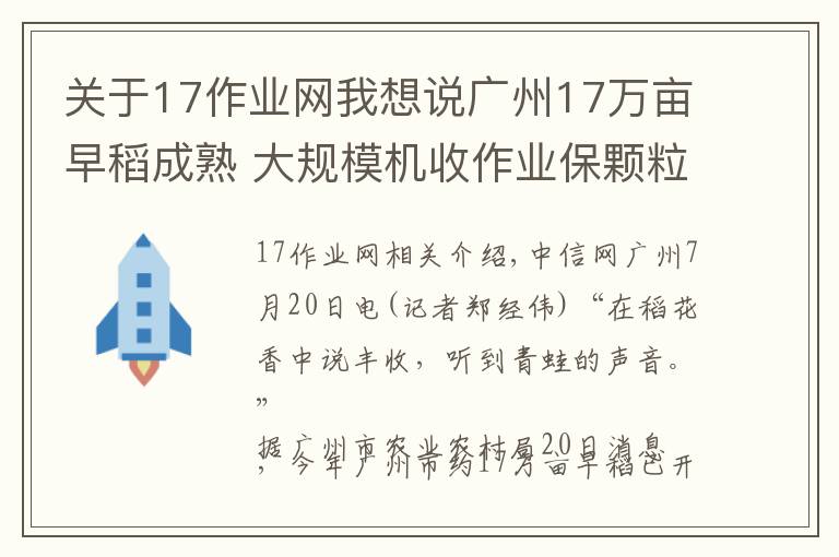 關(guān)于17作業(yè)網(wǎng)我想說(shuō)廣州17萬(wàn)畝早稻成熟 大規(guī)模機(jī)收作業(yè)保顆粒歸倉(cāng)