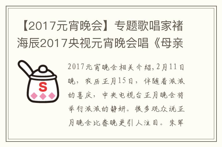 【2017元宵晚會】專題歌唱家褚海辰2017央視元宵晚會唱《母親是中華》