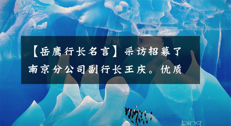 【岳鷹行長名言】采訪招募了南京分公司副行長王慶。優(yōu)質(zhì)服務(wù)是保持領(lǐng)先的核心能力。